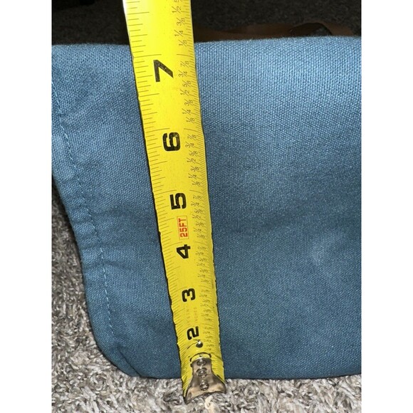 FEED Projects Tote Bag Reusable Teal Canvas Market Pockets Faux Leather Straps - Picture 7 of 11